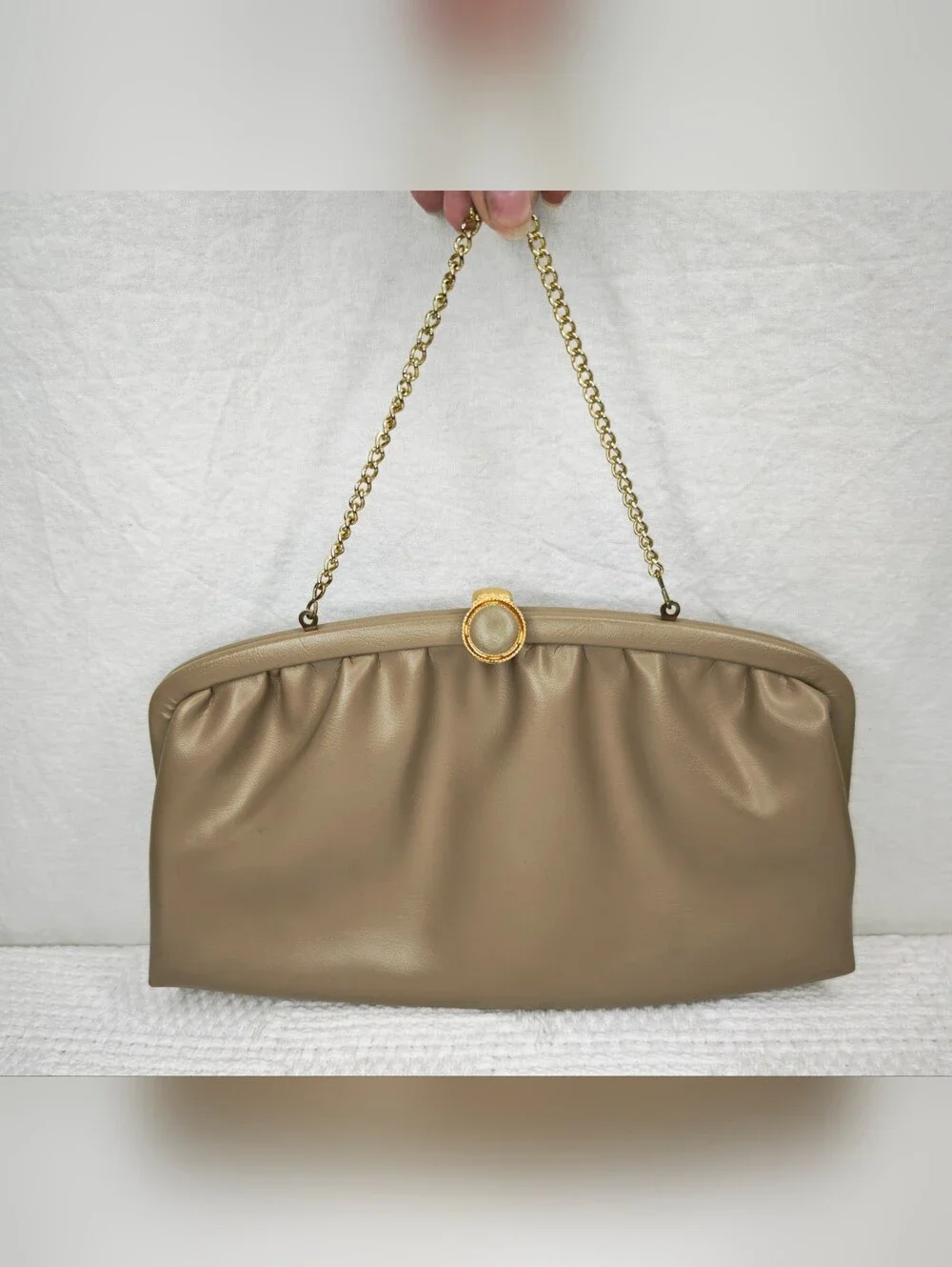vintage framed leather hide-away chain evening bag